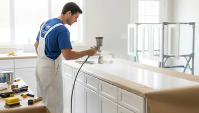 Professional cabinet painting in Raleigh NC kitchen by expert house painters for modern refinishing