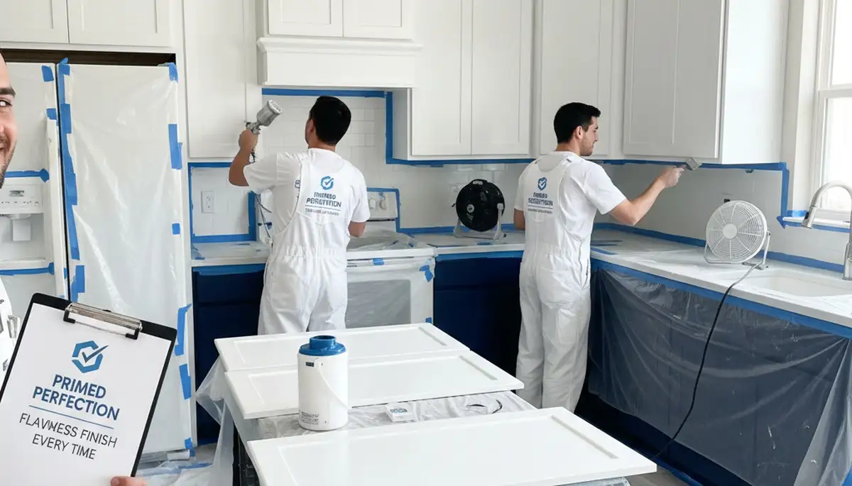 Professional cabinet painting in Raleigh NC kitchen with smooth durable white refinished doors