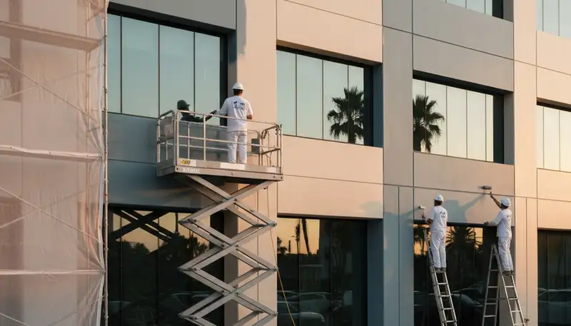 Commercial building painters applying fresh exterior coat in Raleigh, NC