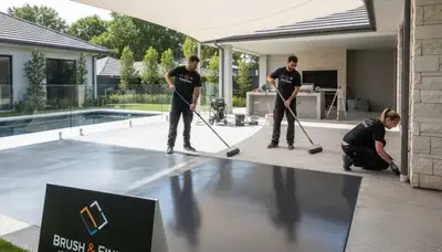 Professional concrete staining on residential patio in Raleigh, NC by expert house painters
