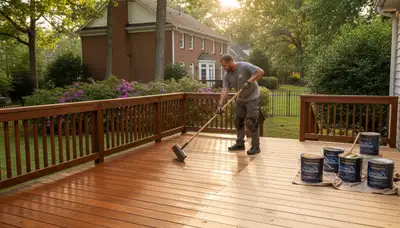 Professional deck staining in Raleigh NC enhancing wood color and protecting outdoor decks from weather