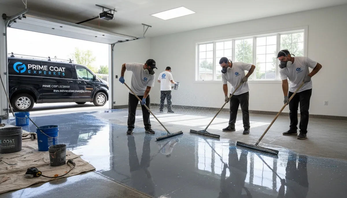 Professional epoxy floor coating in Raleigh NC garage by expert painting contractors
