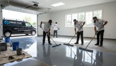 Professional epoxy floor coating in Raleigh NC garage by expert painting contractors