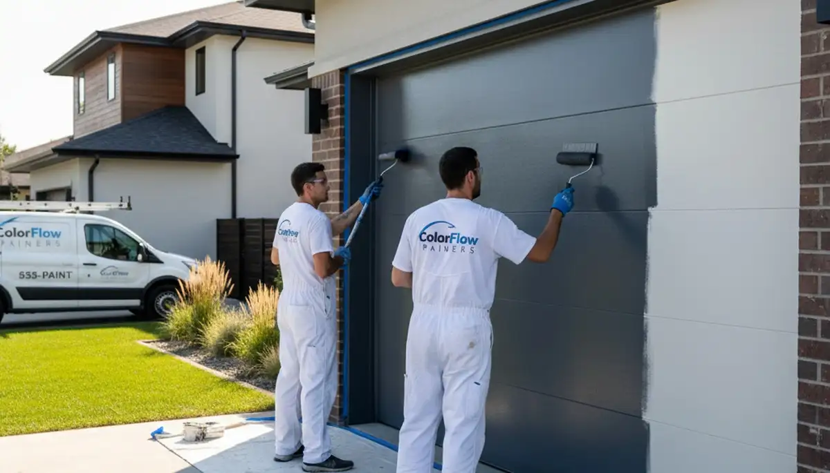 Professional garage door painting service in Raleigh NC by expert house painters enhancing curb appeal