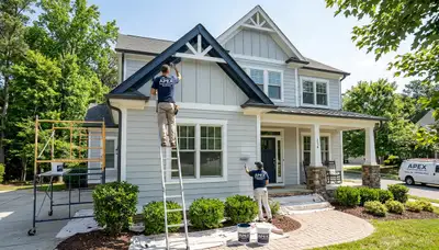 Professional house painters in Raleigh NC transforming home exterior with fresh paint finish