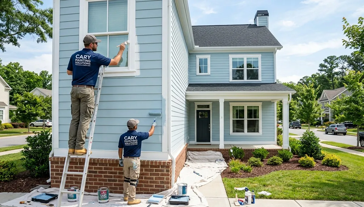 Professional house painters in Raleigh NC expertly painting residential home exterior