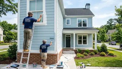 Professional house painters in Raleigh NC expertly painting residential home exterior