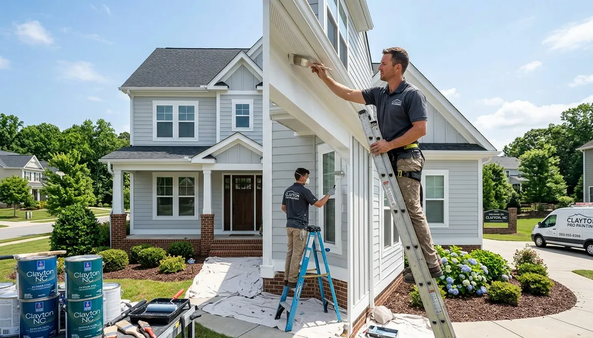 Professional house painters working on residential exterior in Raleigh NC