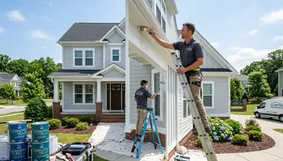 Professional house painters working on residential exterior in Raleigh NC