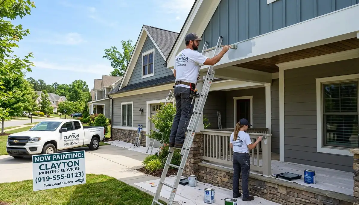 Professional house painters working on a residential exterior in Raleigh NC