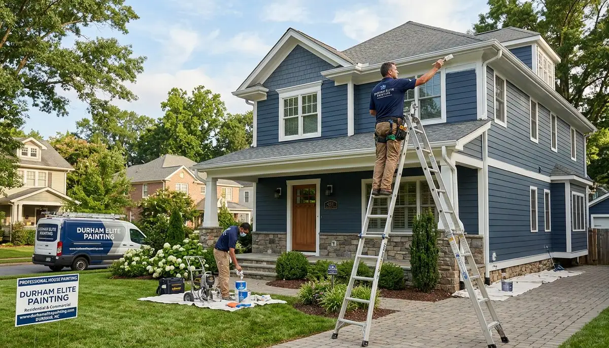 Professional house painters working on exterior home in Raleigh NC