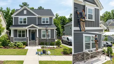 Professional house painters working on exterior home in Raleigh NC