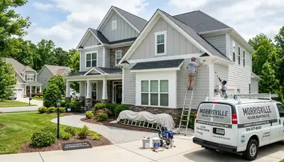 Professional house painters working on residential exterior in Raleigh, NC
