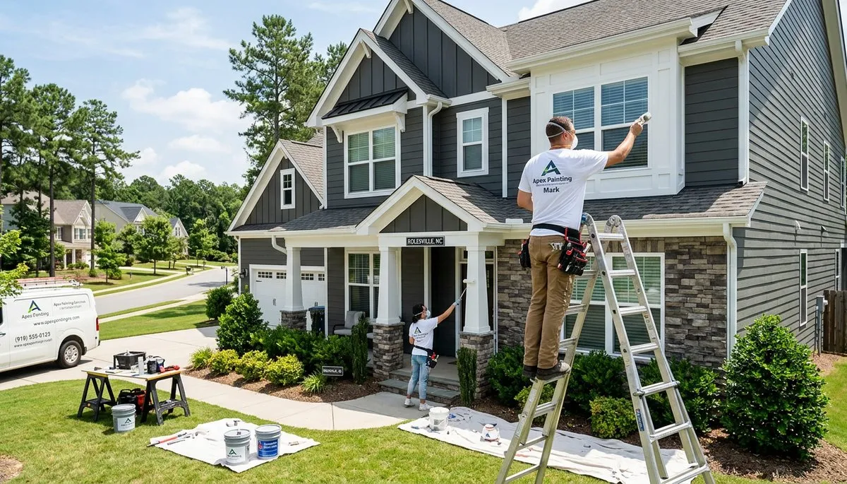 Professional house painters working on home exterior in Raleigh, NC
