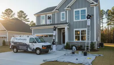Raleigh NC house painting contractors painting a home exterior with professional finish