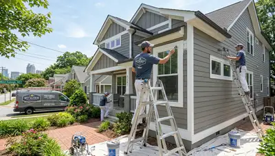 Professional house painters working on exterior home in Raleigh NC