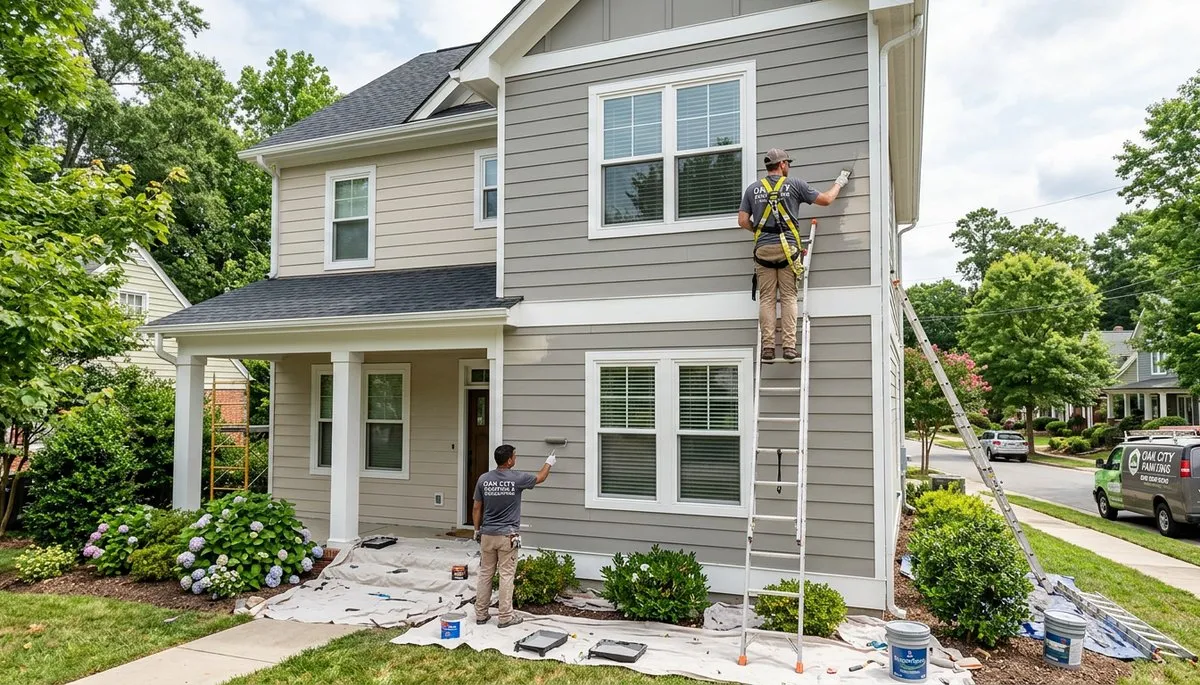 Professional house painters working on exterior home in Raleigh NC