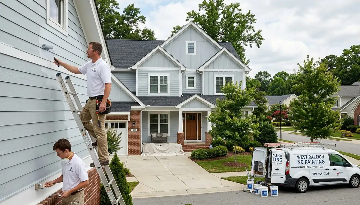 Professional house painters transforming home exterior in Raleigh NC