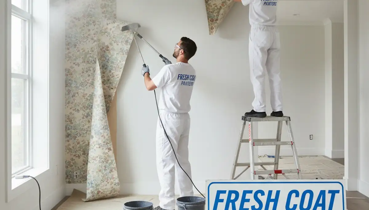 Professional wallpaper removal service in Raleigh NC preparing walls for fresh interior painting